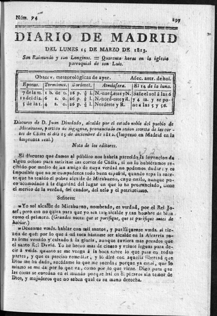 Miniatura de Diario de Madrid Lunes 15 de Marzo de 1813