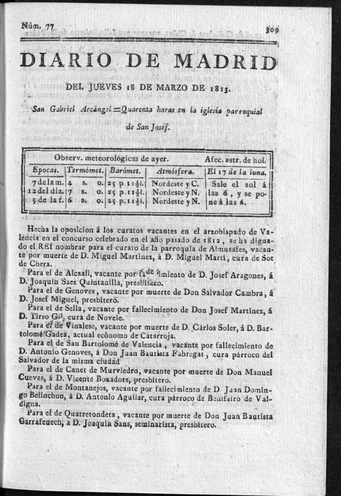 Miniatura de Diario de Madrid Jueves 18 de Marzo de 1813