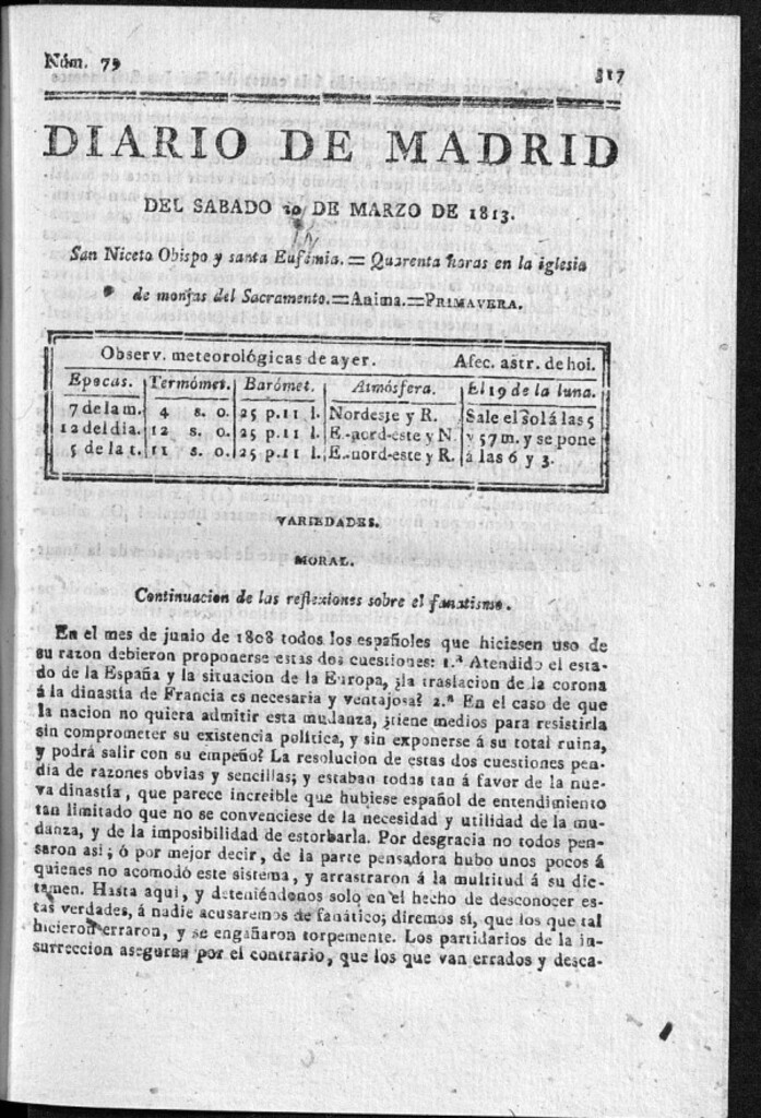 Miniatura de Diario de Madrid Sábado 20 de Marzo de 1813