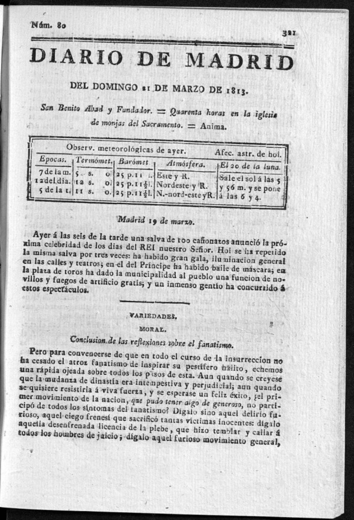 Miniatura de Diario de Madrid Domingo 21 de Marzo de 1813