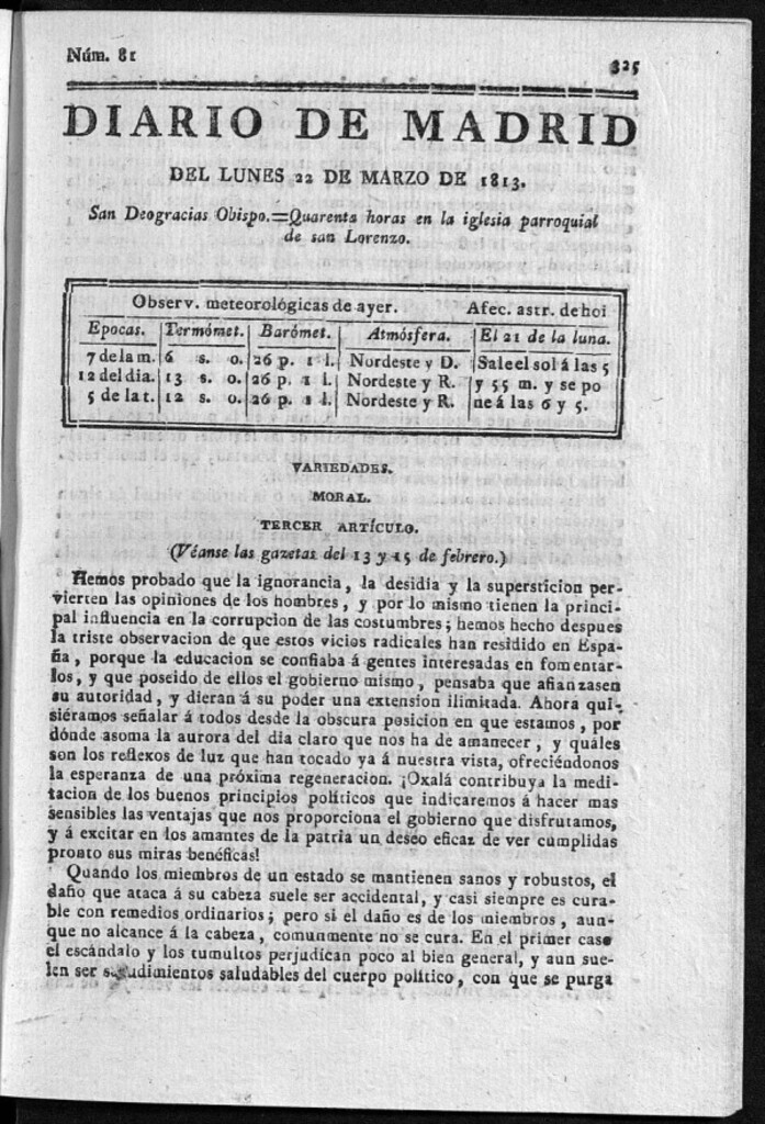 Miniatura de Diario de Madrid Lunes 22 de Marzo de 1813