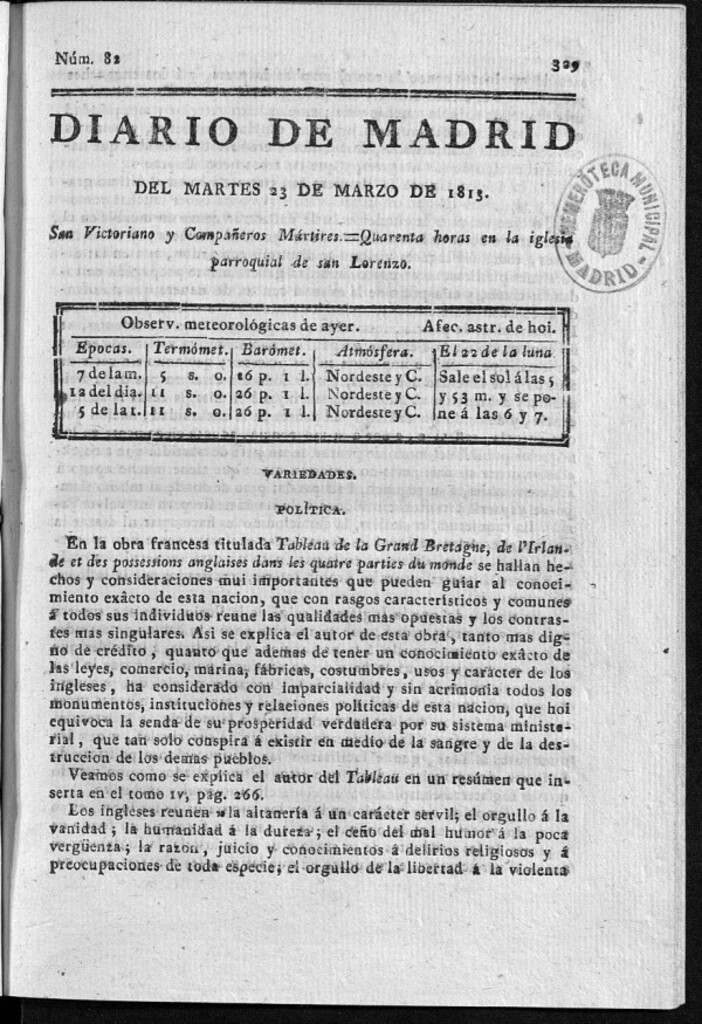 Miniatura de Diario de Madrid Martes 23 de Marzo de 1813