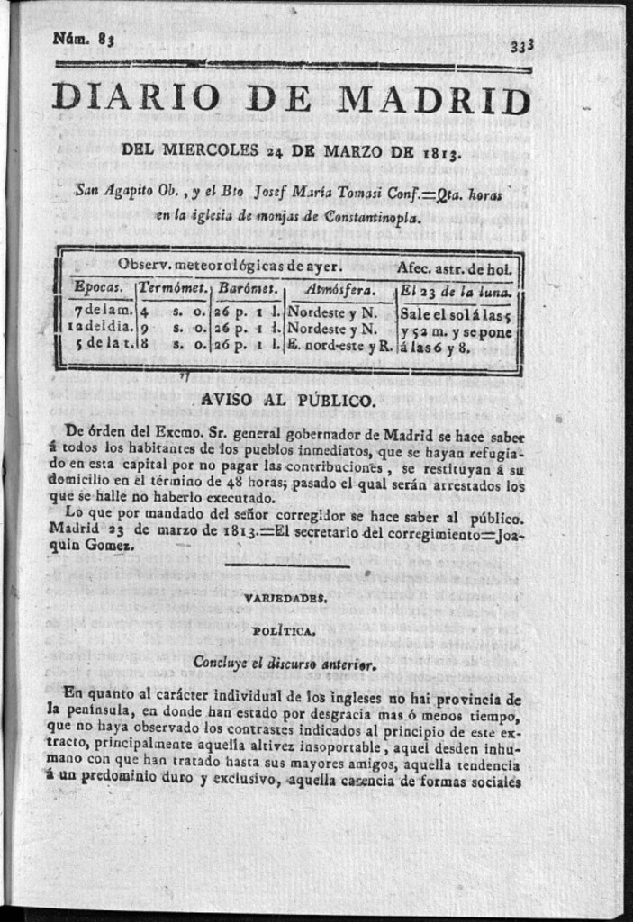 Miniatura de Diario de Madrid Miércoles 24 de Marzo de 1813