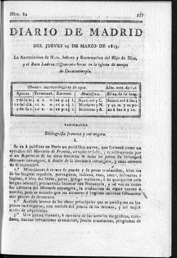 Miniatura de Diario de Madrid Jueves 25 de Marzo de 1813