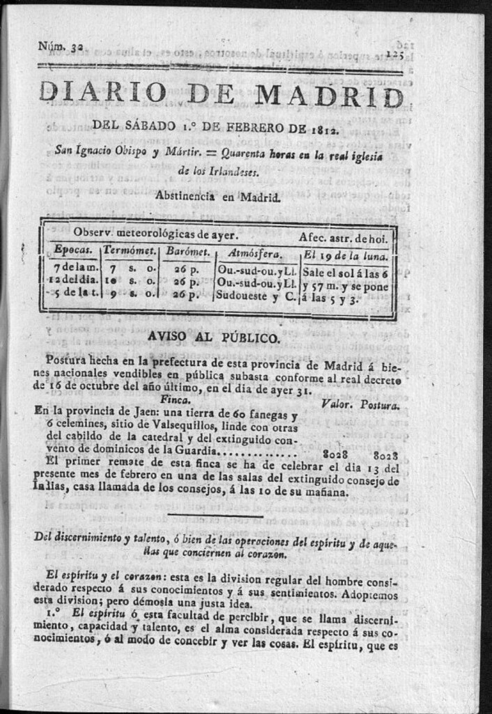 Miniatura de Diario de Madrid del sábado 1 de Febrero de 1812