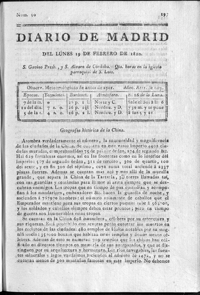 Miniatura de Diario de Madrid del lunes 19 de Febrero de 1810