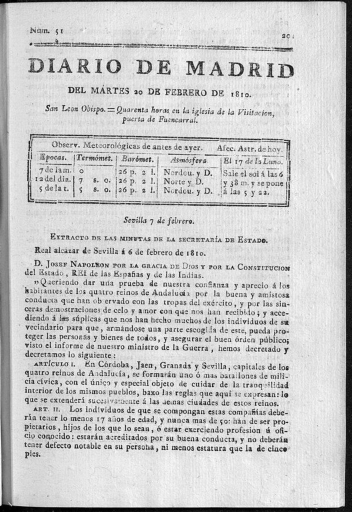 Miniatura de Diario de Madrid del martes 20 de Febrero de 1810