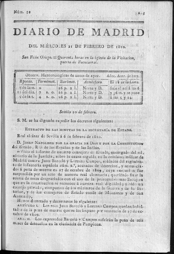 Miniatura de Diario de Madrid del miércoles 21 de Febrero de 1810