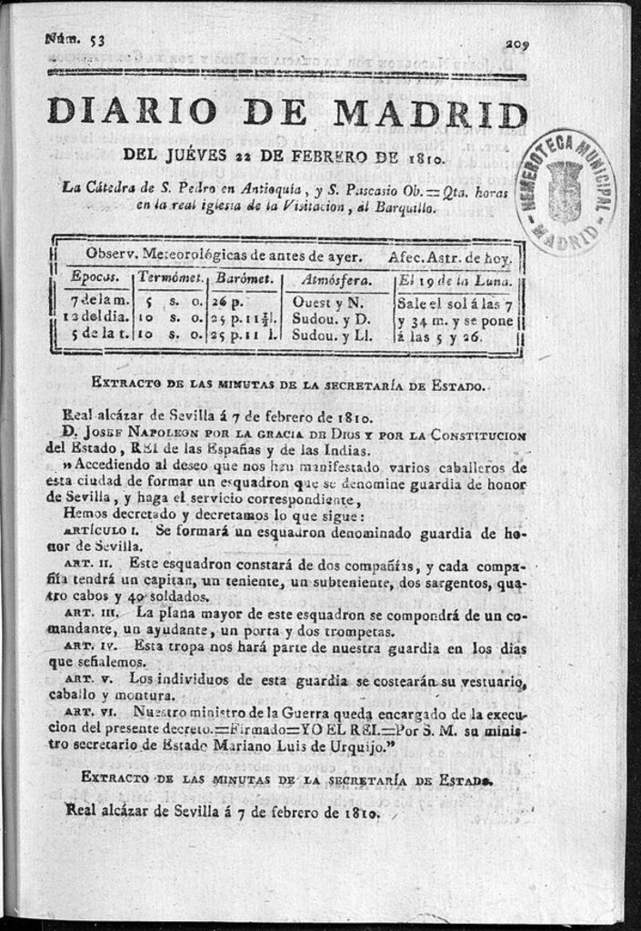 Miniatura de Diario de Madrid del jueves 22 de Febrero de 1810