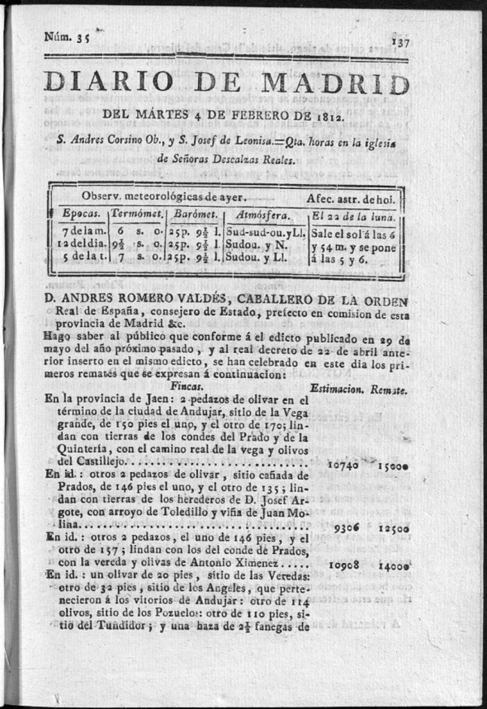 Miniatura de Diario de Madrid del martes 4 de Febrero de 1812