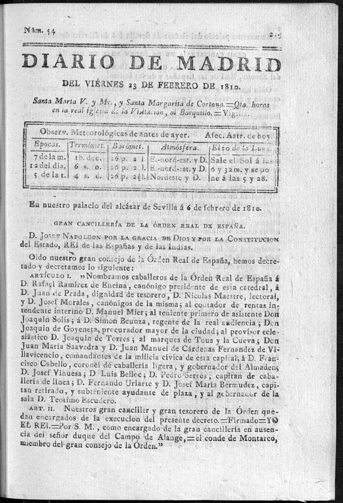 Miniatura de Diario de Madrid del viernes 23 de Febrero de 1810