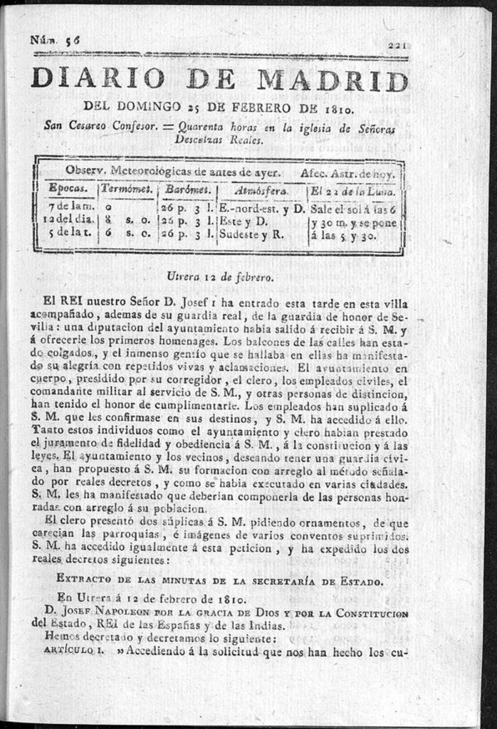 Miniatura de Diario de Madrid del domingo 25 de Febrero de 1810