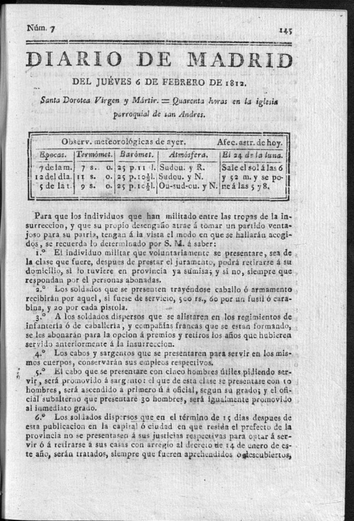 Miniatura de Diario de Madrid del jueves 6 de Febrero de 1812
