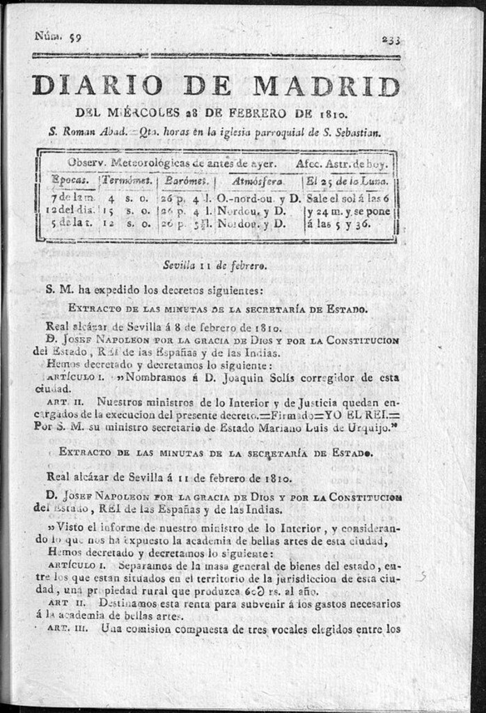 Miniatura de Diario de Madrid del miércoles 28 de Febrero de 1810