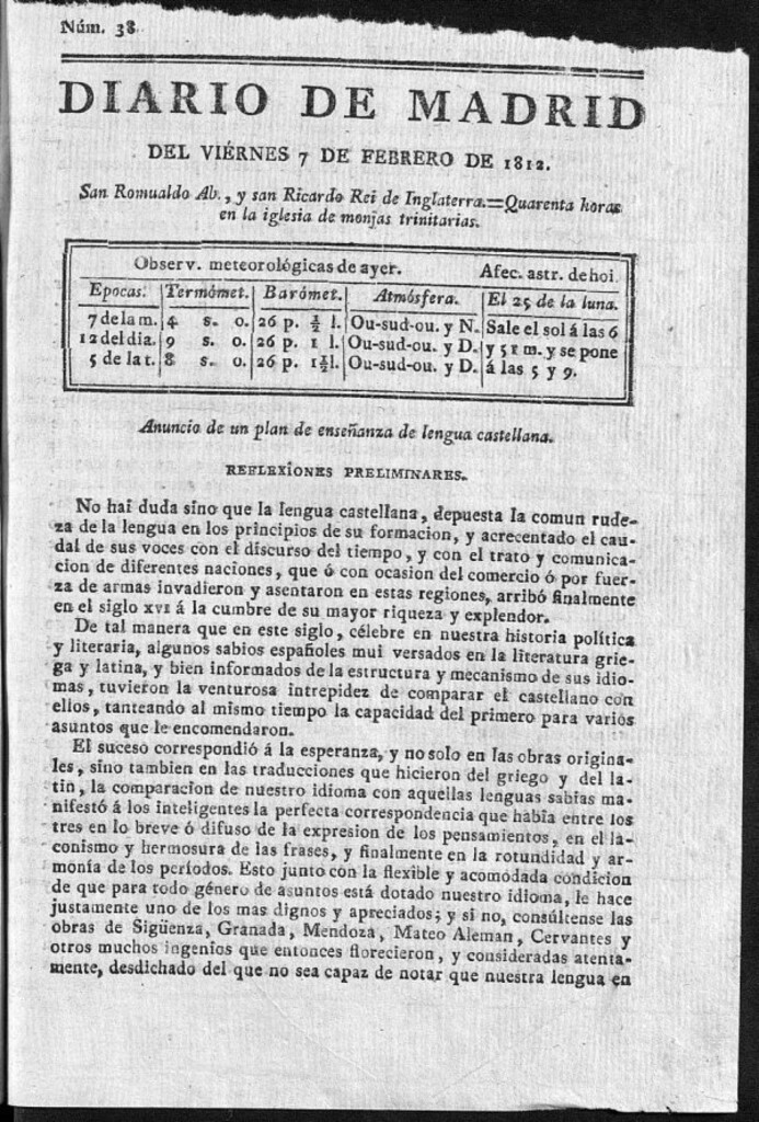 Miniatura de Diario de Madrid del viernes 7 de Febrero de 1812