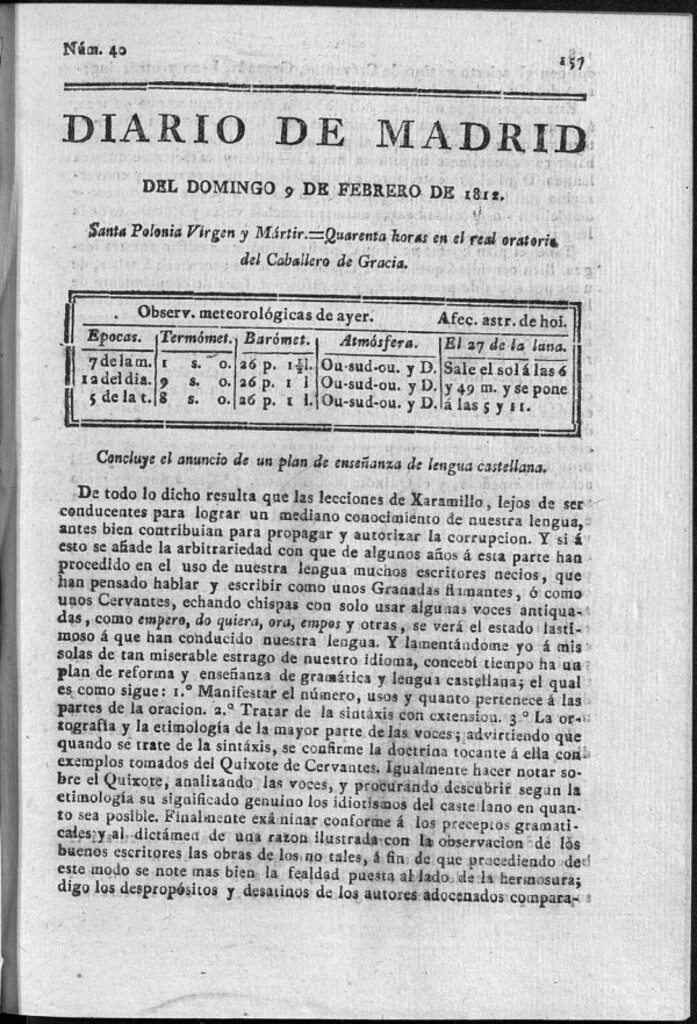 Miniatura de Diario de Madrid del domingo 9 de Febrero de 1812