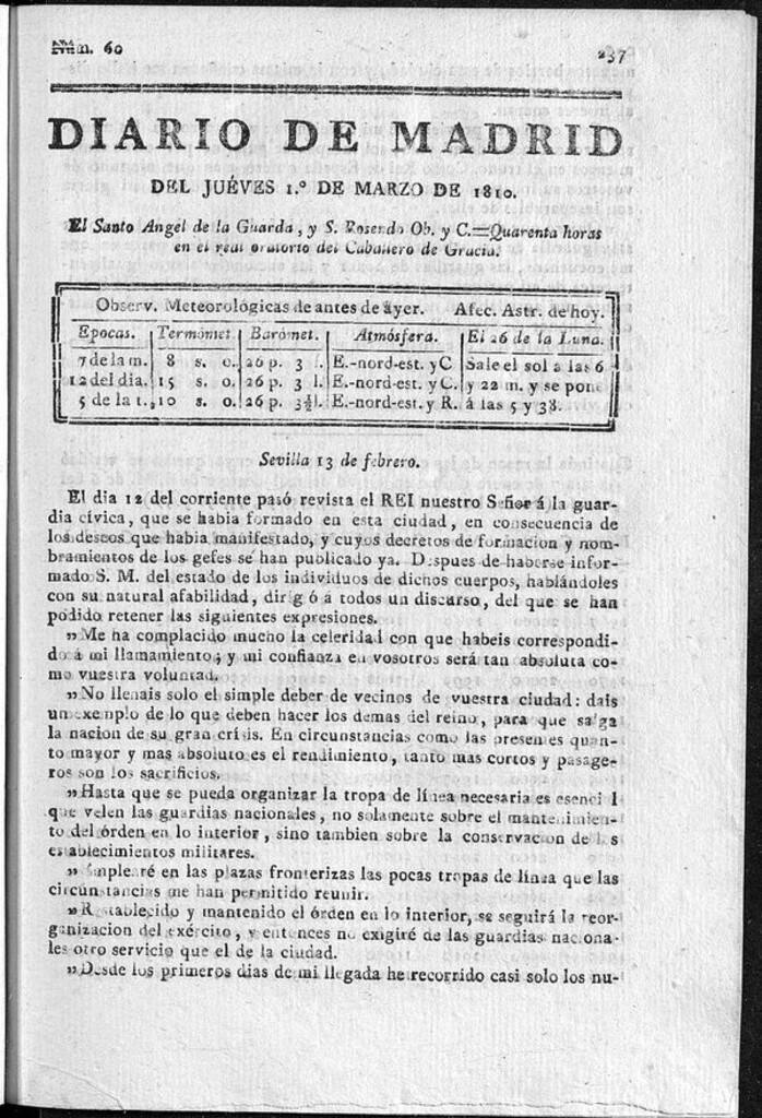 Miniatura de Diario de Madrid del jueves 1 de Marzo de 1810