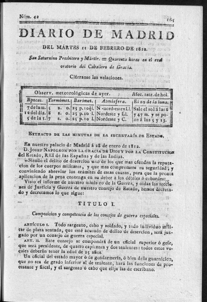 Miniatura de Diario de Madrid del martes 11 de Febrero de 1812