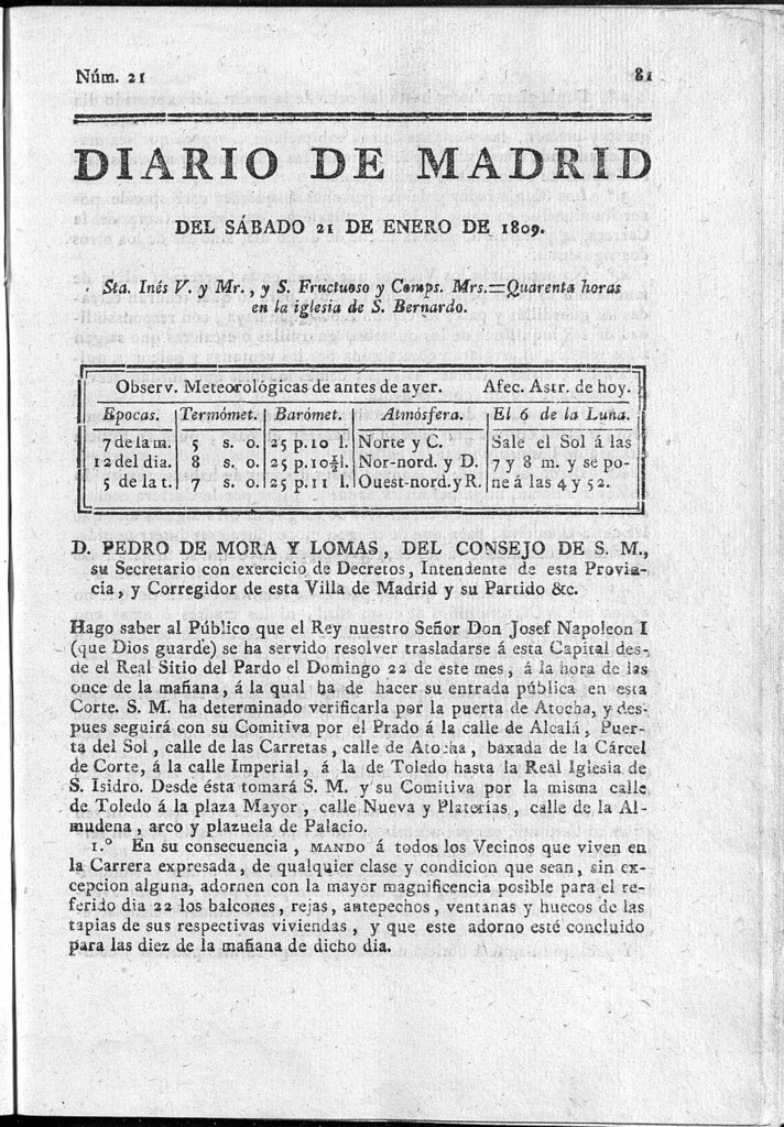 Miniatura de Diario de Madrid del sábado 21 de Enero de 1809