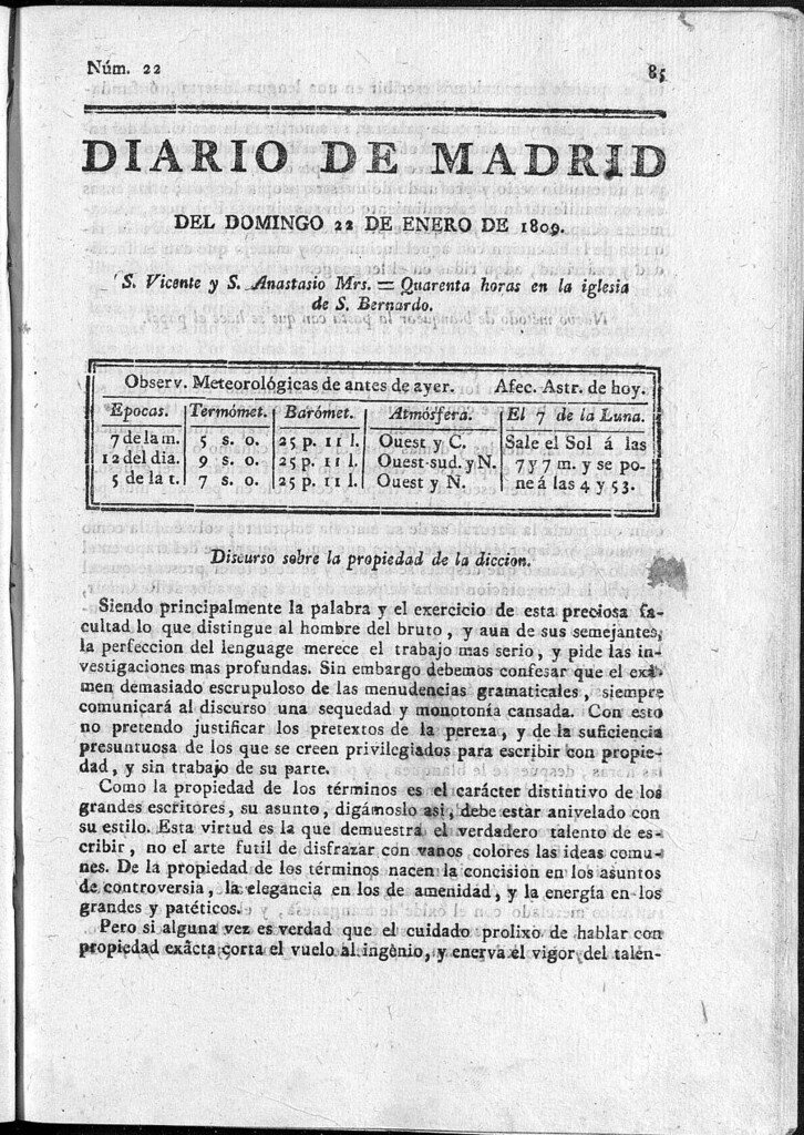 Miniatura de Diario de Madrid del domingo 22 de Enero de 1809