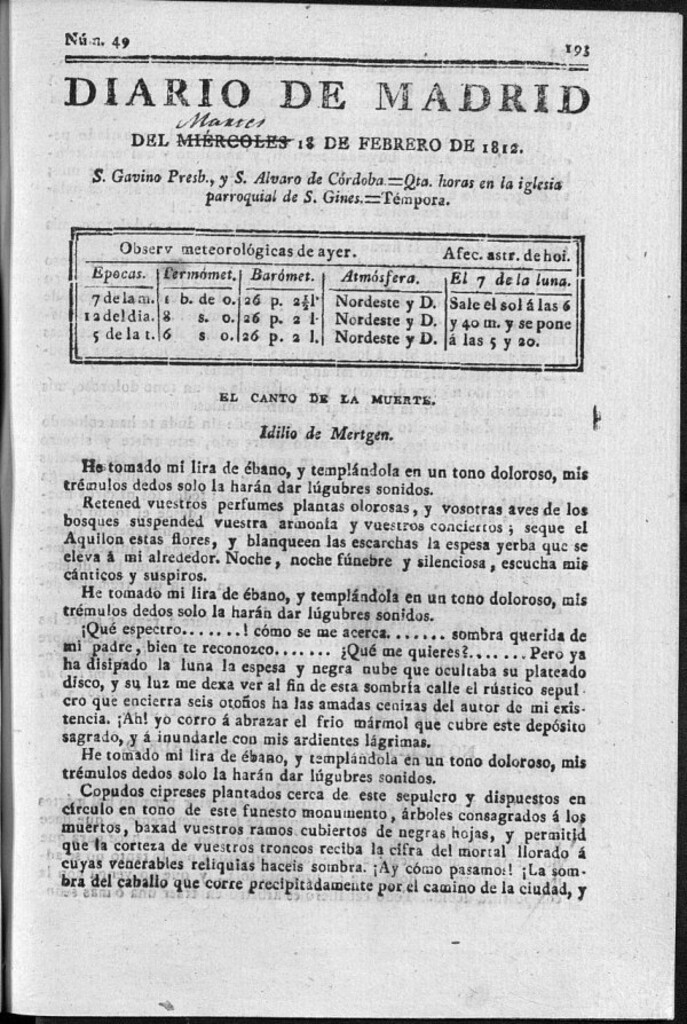 Miniatura de Diario de Madrid del martes 18 de Febrero de 1812