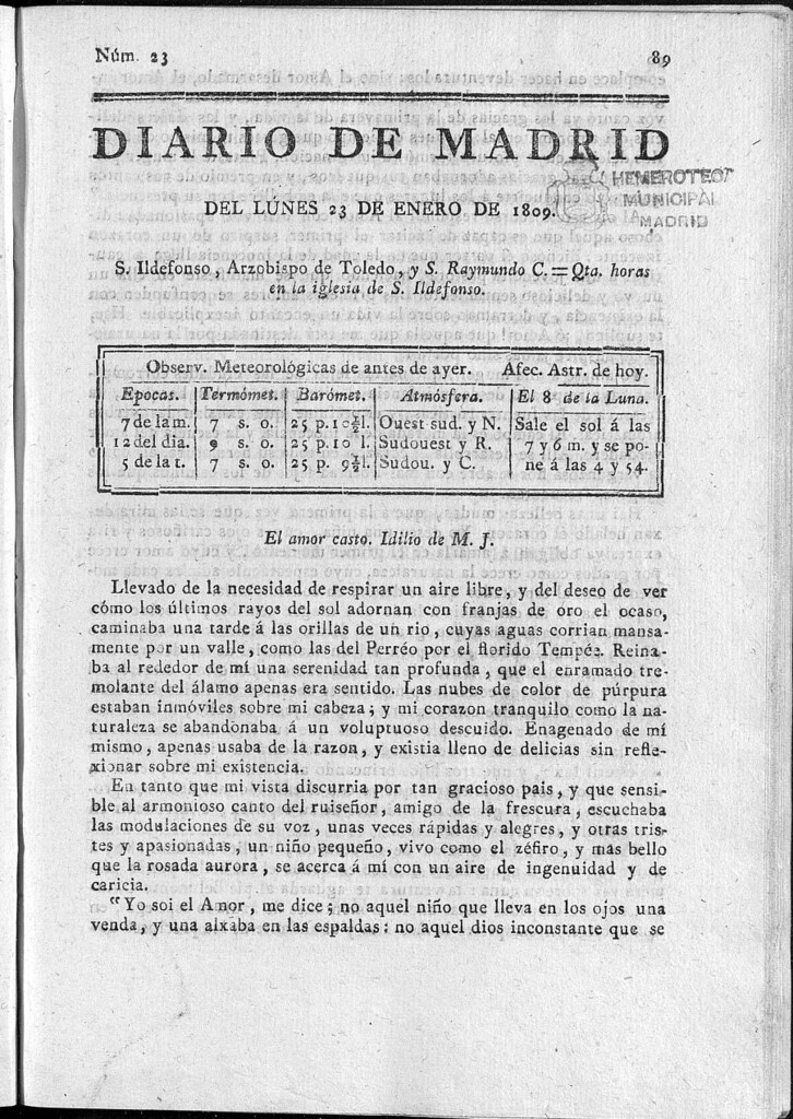 Miniatura de Diario de Madrid del lunes 23 de Enero de 1809