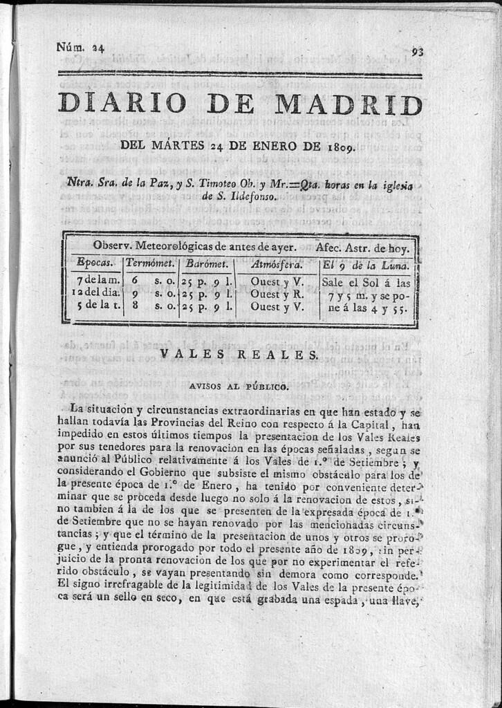 Miniatura de Diario de Madrid del martes 24 de Enero de 1809