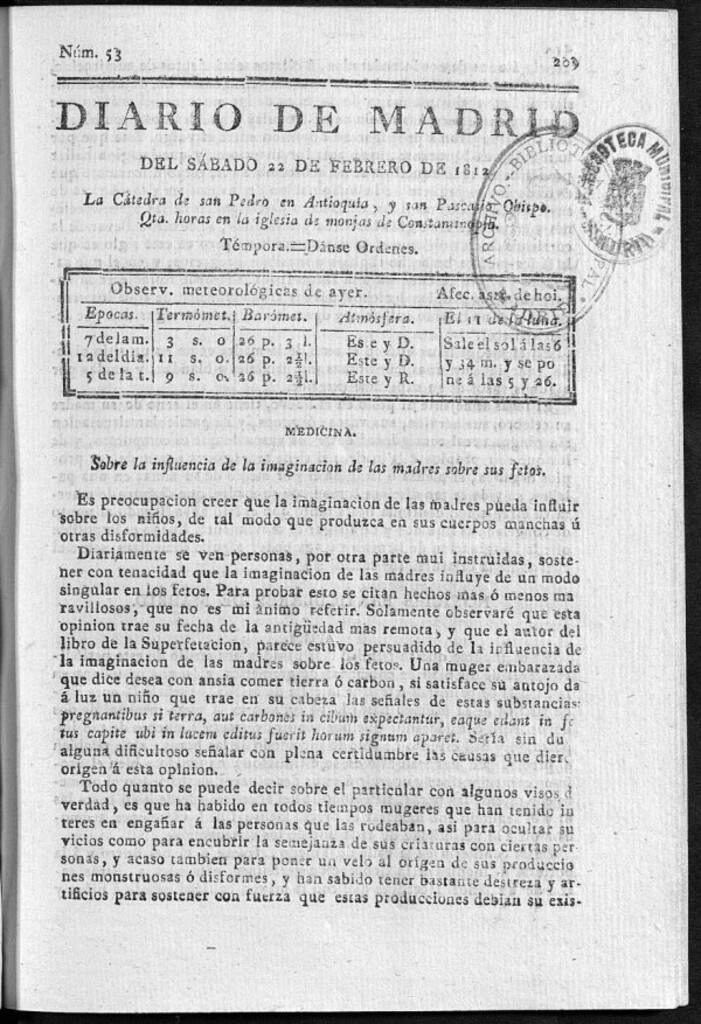 Miniatura de Diario de Madrid del sábado 22 de Febrero de 1812