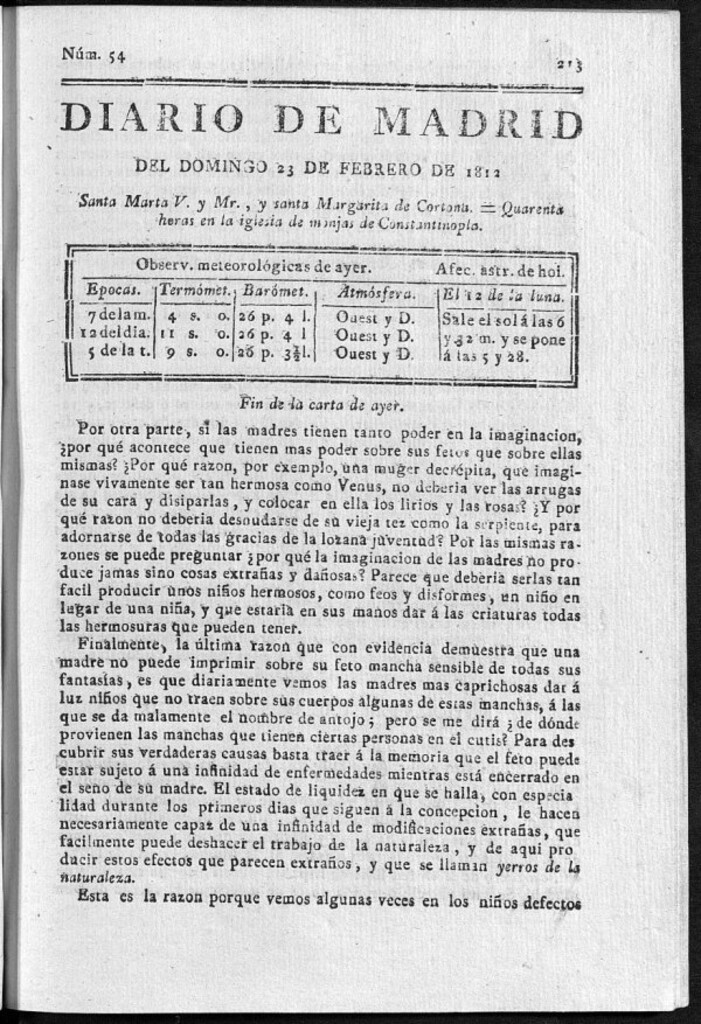 Miniatura de Diario de Madrid del domingo 23 de Febrero de 1812