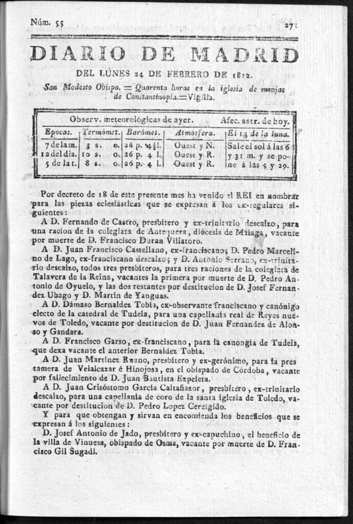Miniatura de Diario de Madrid del lunes 24 de Febrero de 1812