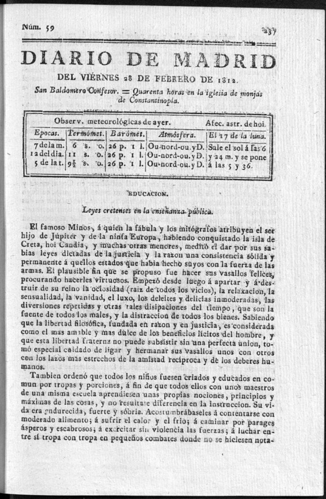Miniatura de Diario de Madrid del viernes 28 de Febrero de 1812