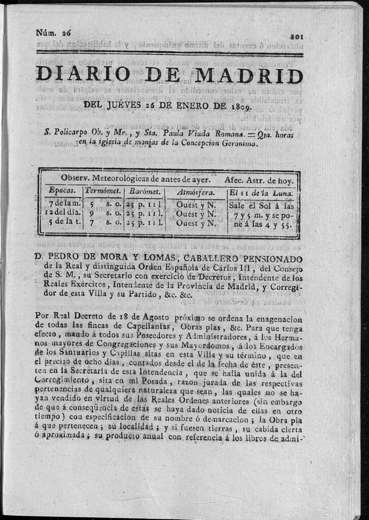 Miniatura de Diario de Madrid del jueves 26 de Enero de 1809