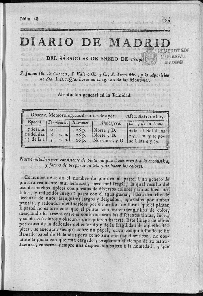 Miniatura de Diario de Madrid del sábado 28 de Enero de 1809