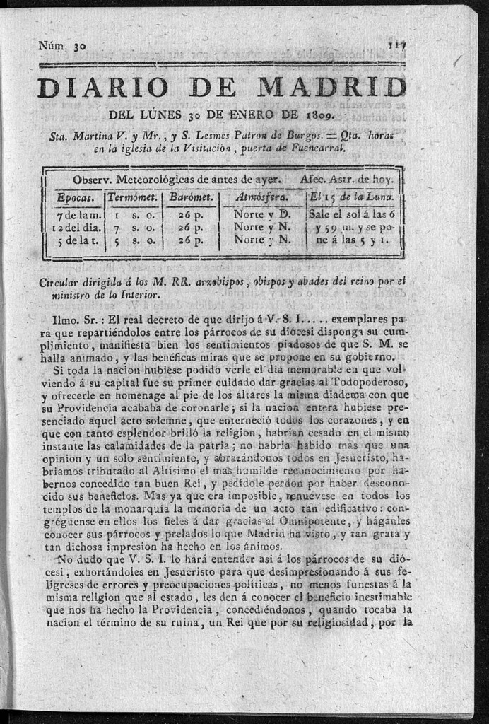 Miniatura de Diario de Madrid del lunes 30 de Enero de 1809