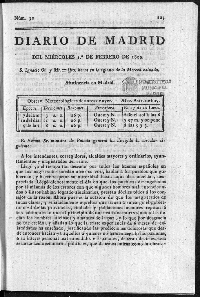 Miniatura de Diario de Madrid del miércoles 1 de Febrero de 1809