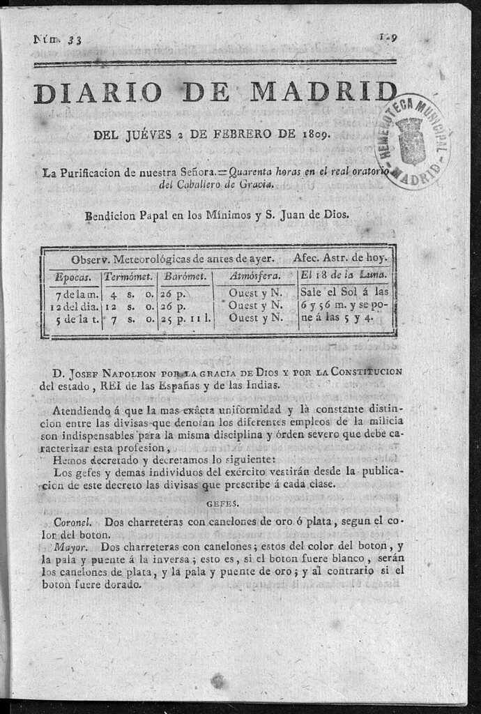 Miniatura de Diario de Madrid del jueves 2 de Febrero de 1809