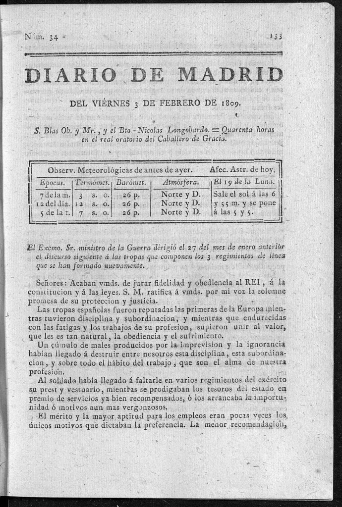 Miniatura de Diario de Madrid del viernes 3 de Febrero de 1809