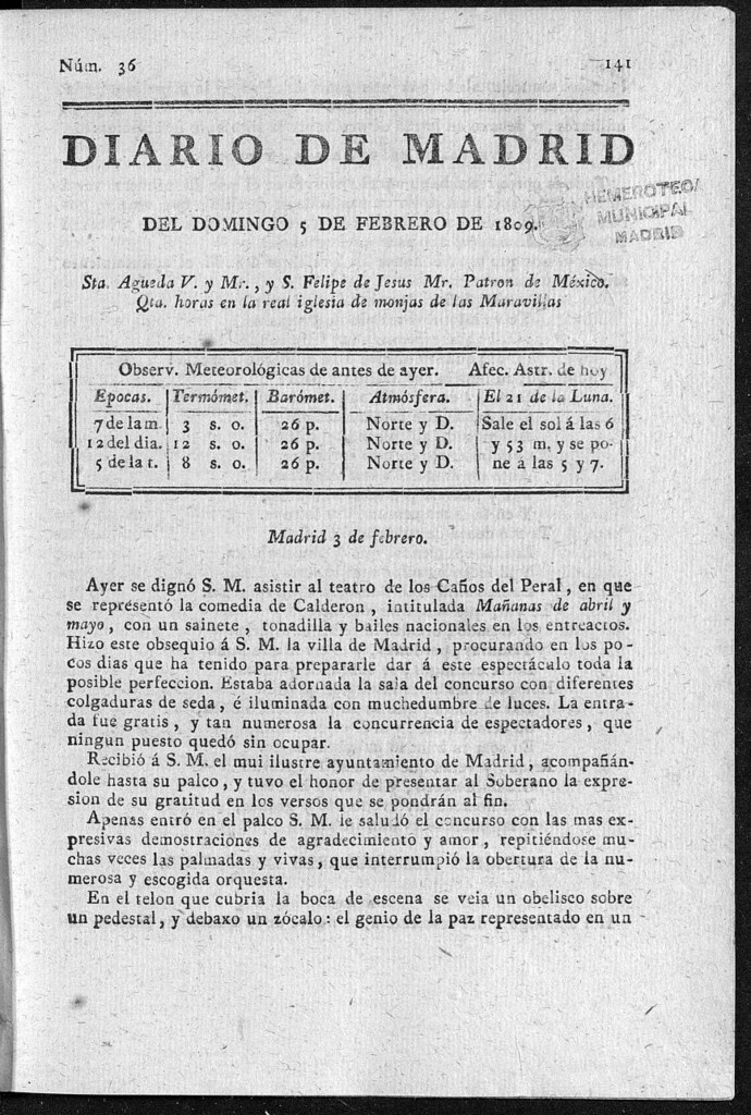Miniatura de Diario de Madrid del domingo 5 de Febrero de 1809