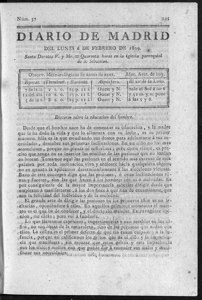 Miniatura de Diario de Madrid del lunes 6 de Febrero de 1809
