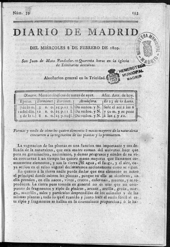 Miniatura de Diario de Madrid del miércoles 8 de Febrero de 1809