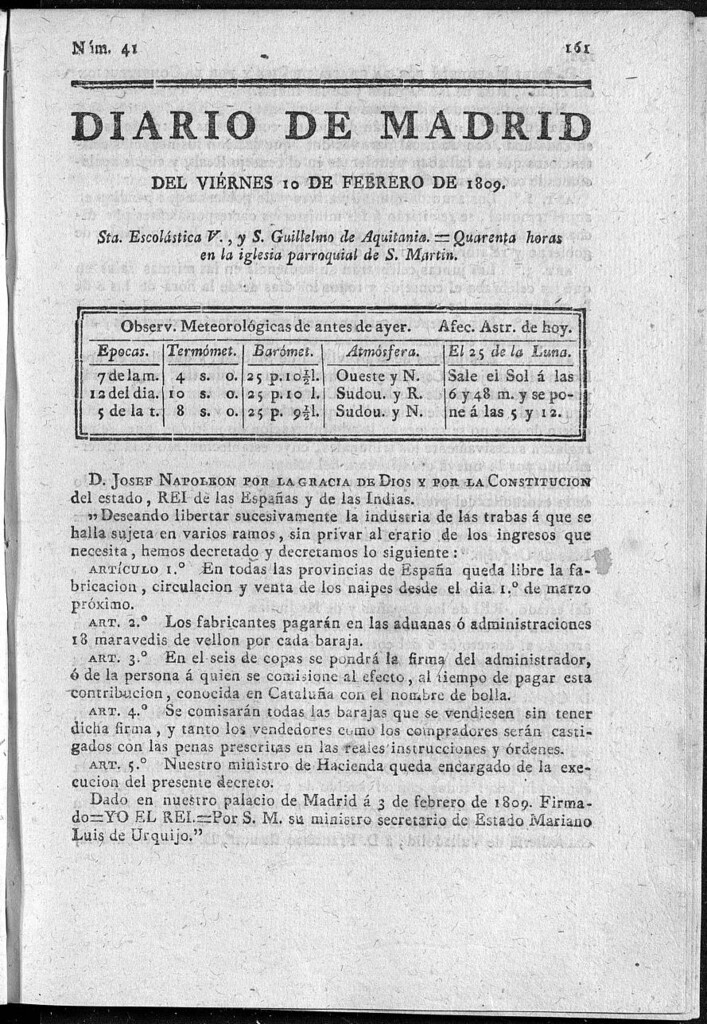 Miniatura de Diario de Madrid del viernes 10 de Febrero de 1809