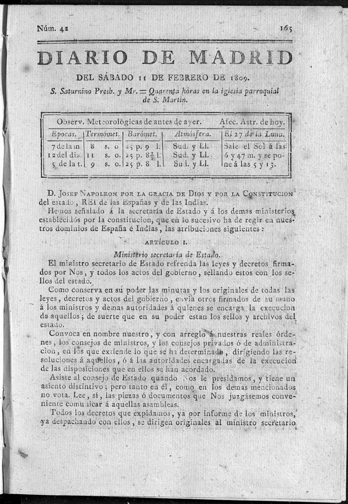 Miniatura de Diario de Madrid del sábado 11 de Febrero de 1809