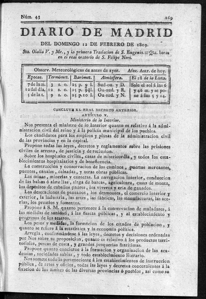 Miniatura de Diario de Madrid del domingo 12 de Febrero de 1809