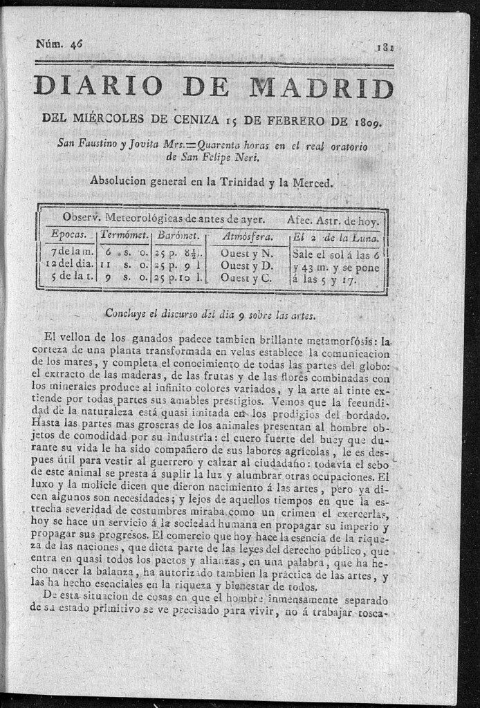 Miniatura de Diario de Madrid del miécoles 15 de Febrero de 1809