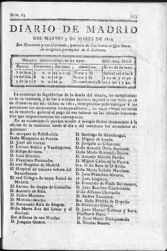 Miniatura de Diario de Madrid del martes 3 de Marzo de 1812