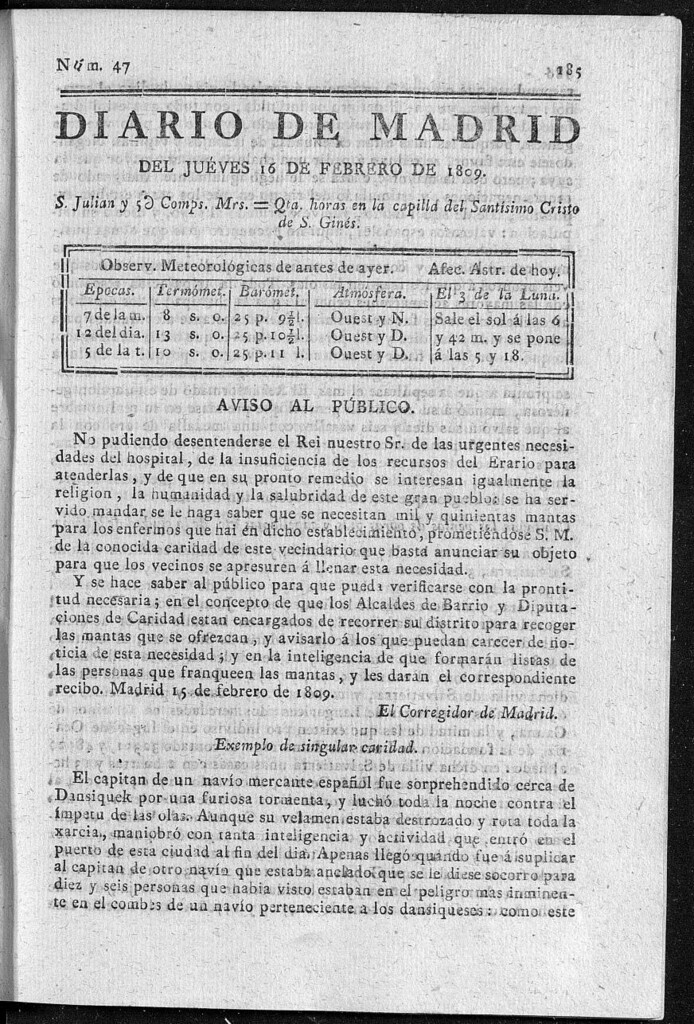 Miniatura de Diario de Madrid del jueves 16 de Febrero de 1809