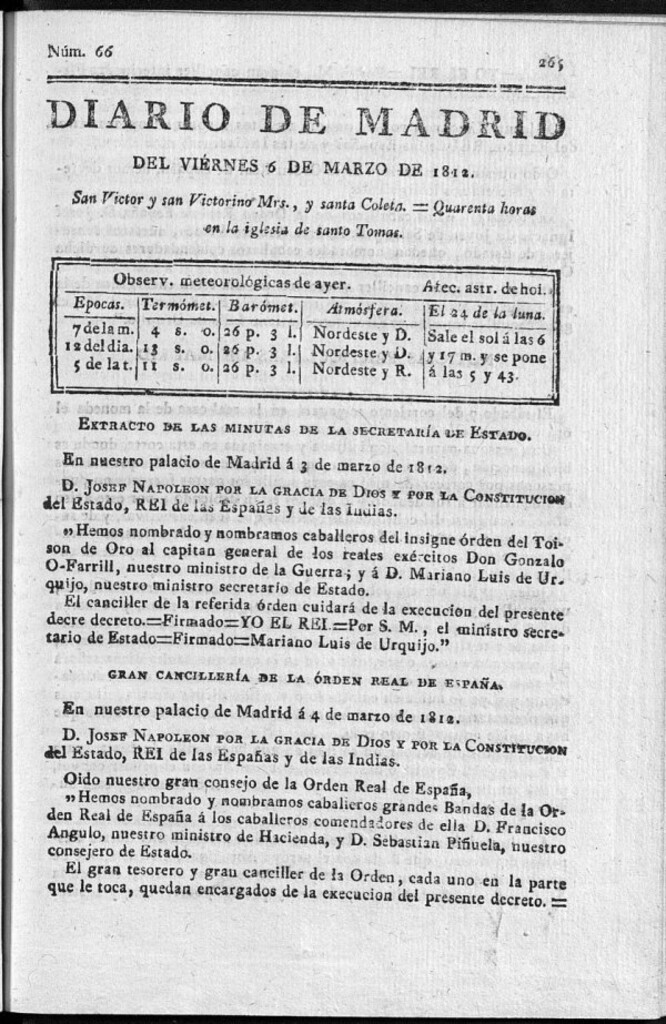 Miniatura de Diario de Madrid del viernes 6 de Marzo de 1812