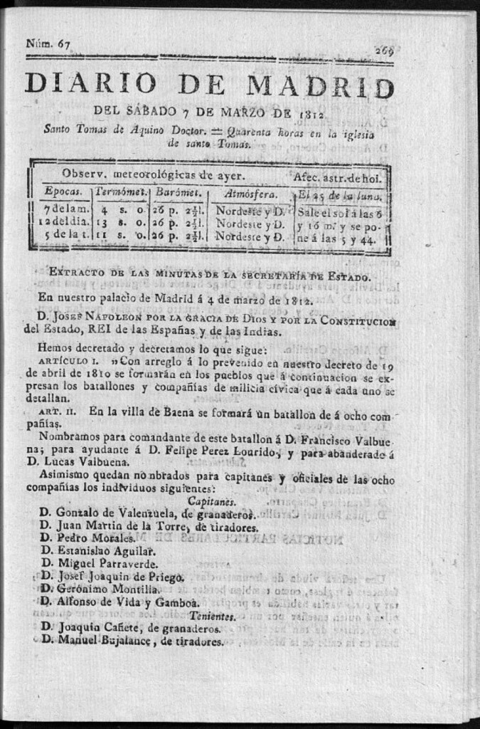 Miniatura de Diario de Madrid del sábado 7 de Marzo de 1812