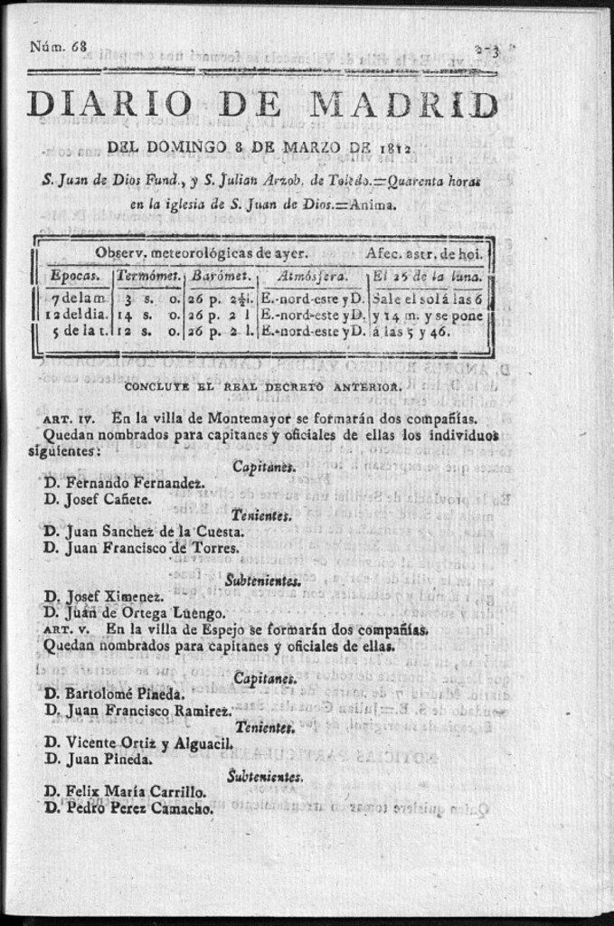 Miniatura de Diario de Madrid del domingo 8 de Marzo de 1812