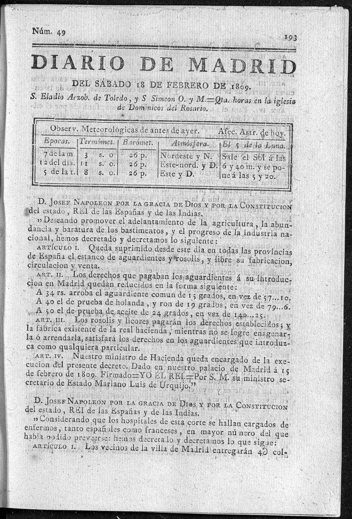 Miniatura de Diario de Madrid del sábado 18 de Febrero de 1809
